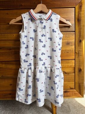 Janie & Jack Girls' White Tennis-Print Polo Dress with Blue Accents